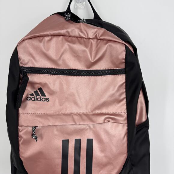 Adidas League three stripe backpack bookbag padded school black rose gold - Picture 2 of 10